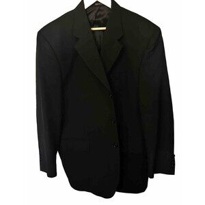 Couture Men's Suit Jacket Black 44 R 100% Wool Made in France Double vented